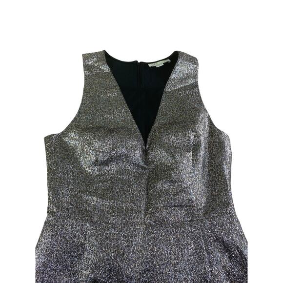 SB by Sachin & Babi Metallic Fit & Flare Mesh V-Neck Mini Party Dress Sz 10 Gold - Picture 8 of 11